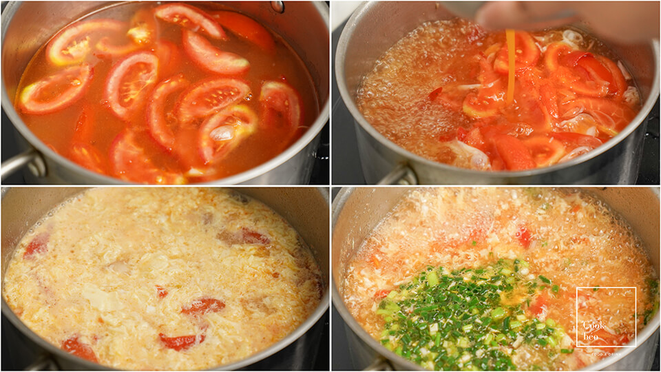Tiến hành nấu canh cà chua với trứng