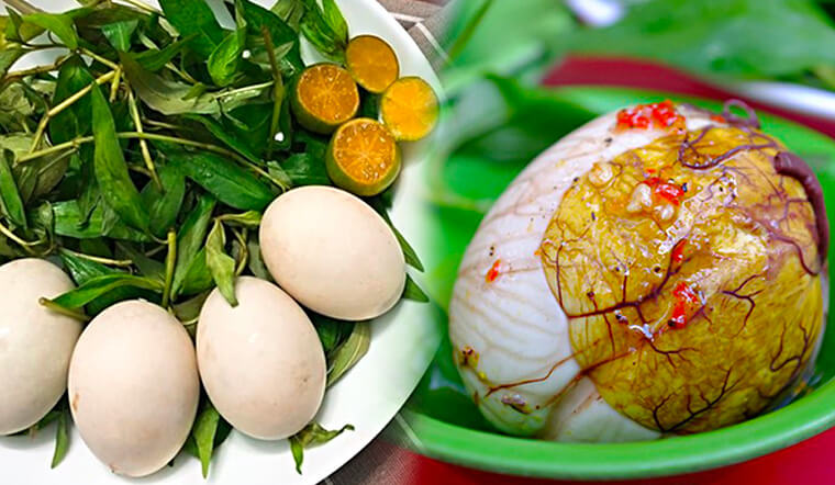Trứng vịt lộn ăn kèm rau răm